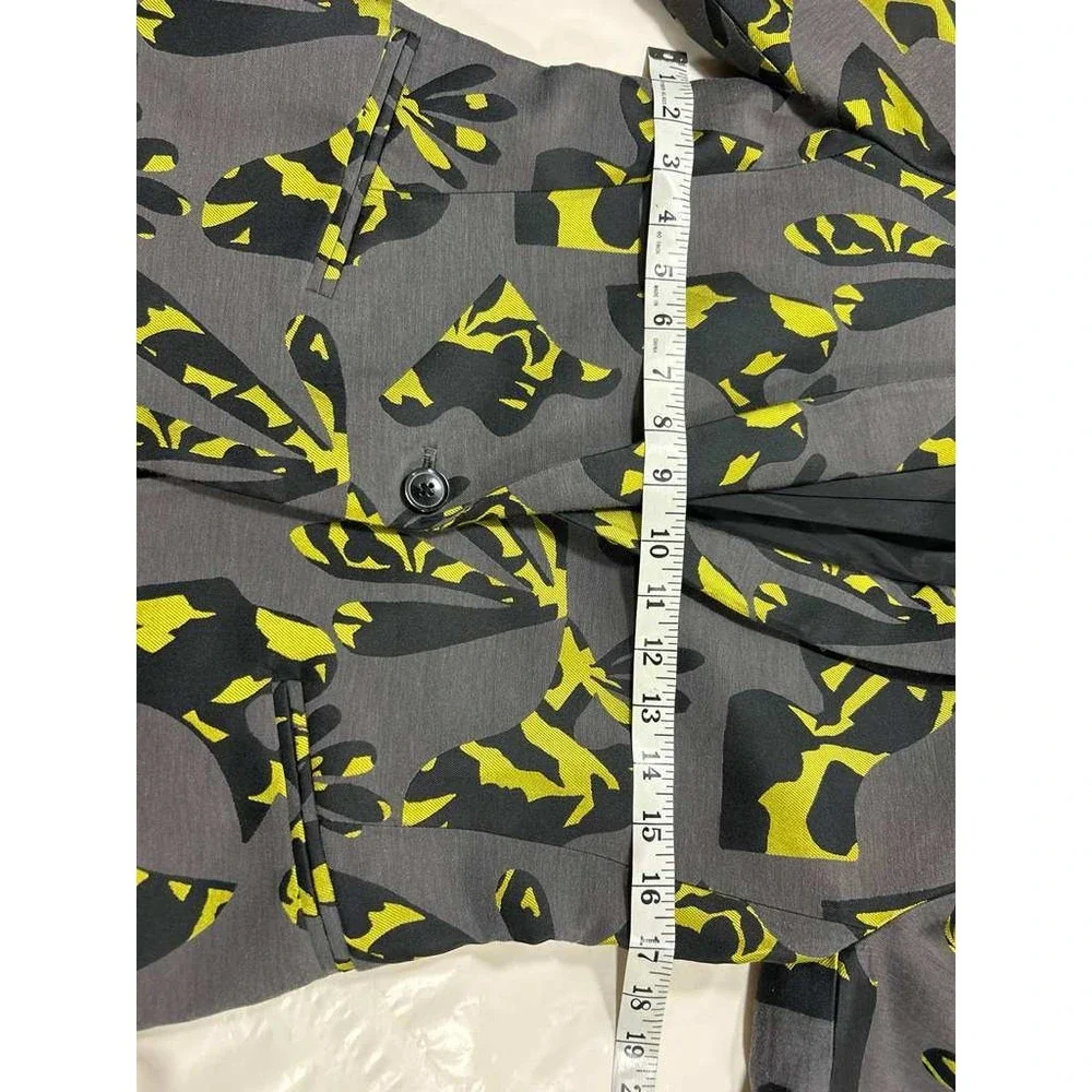 Banana Republic Womens Gray Neon Yellow Abstract Floral Blazer Jacket Size 2